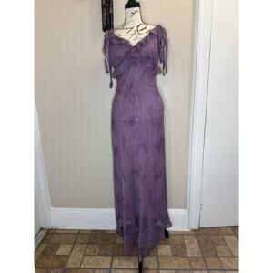 NWT Rihoas Purple Floral Ruffle Tie Strap Midi Dress Size Large